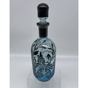 Estevan Rossetto Murano Blue Glass Silver Overlay Decanter 10.5” Venetian